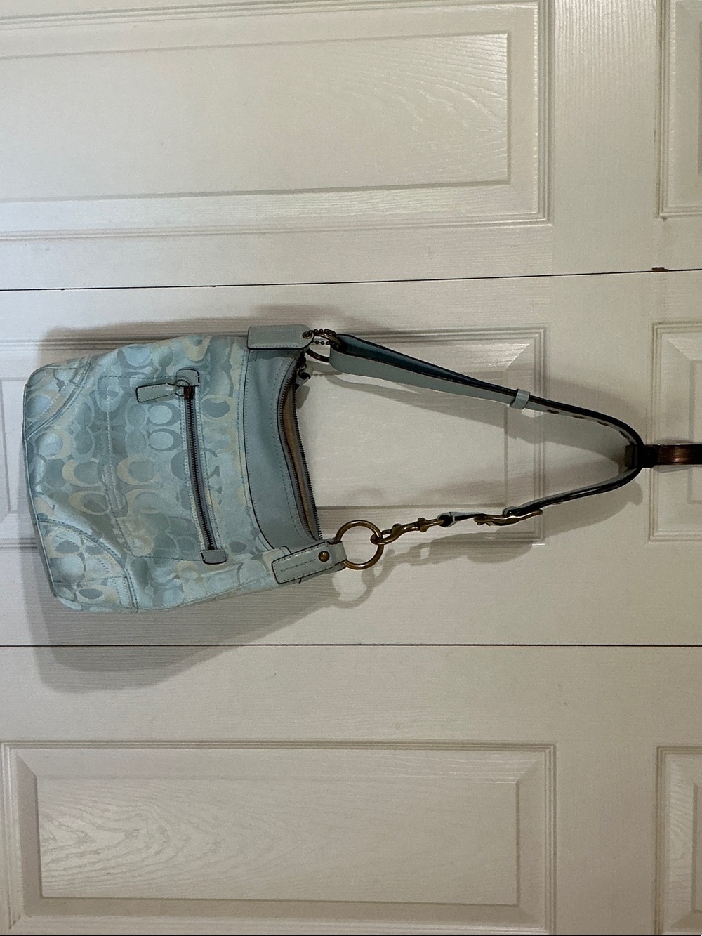 Coach Pale Blue Signature Shoulder Bag with Gold Tone Hardware
